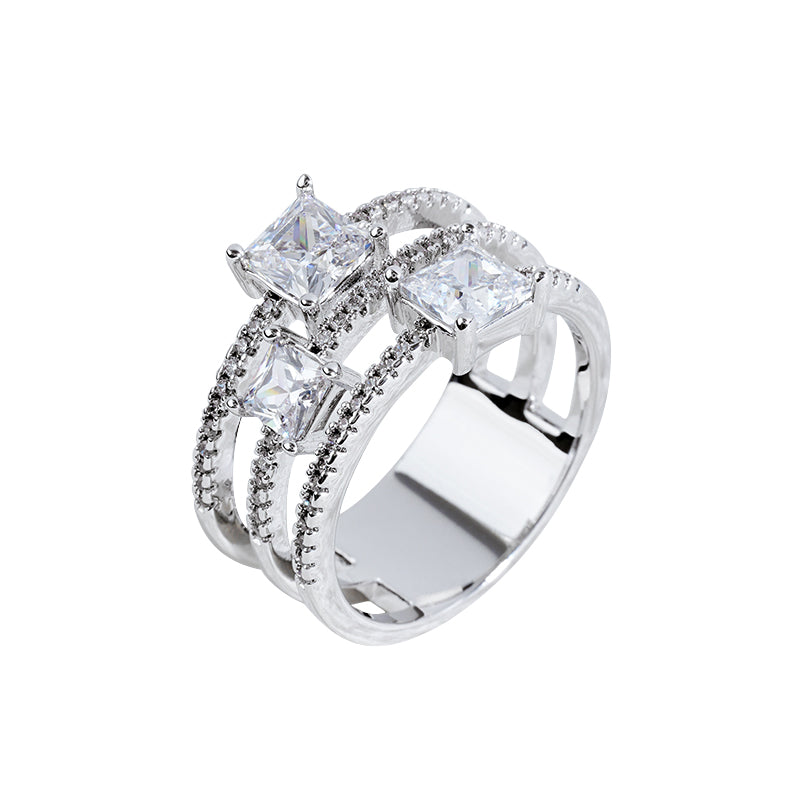 Triple-Row Square-Cut CZ Ring | Available in Gold & Silver | OEM Jewelry Manufacturer