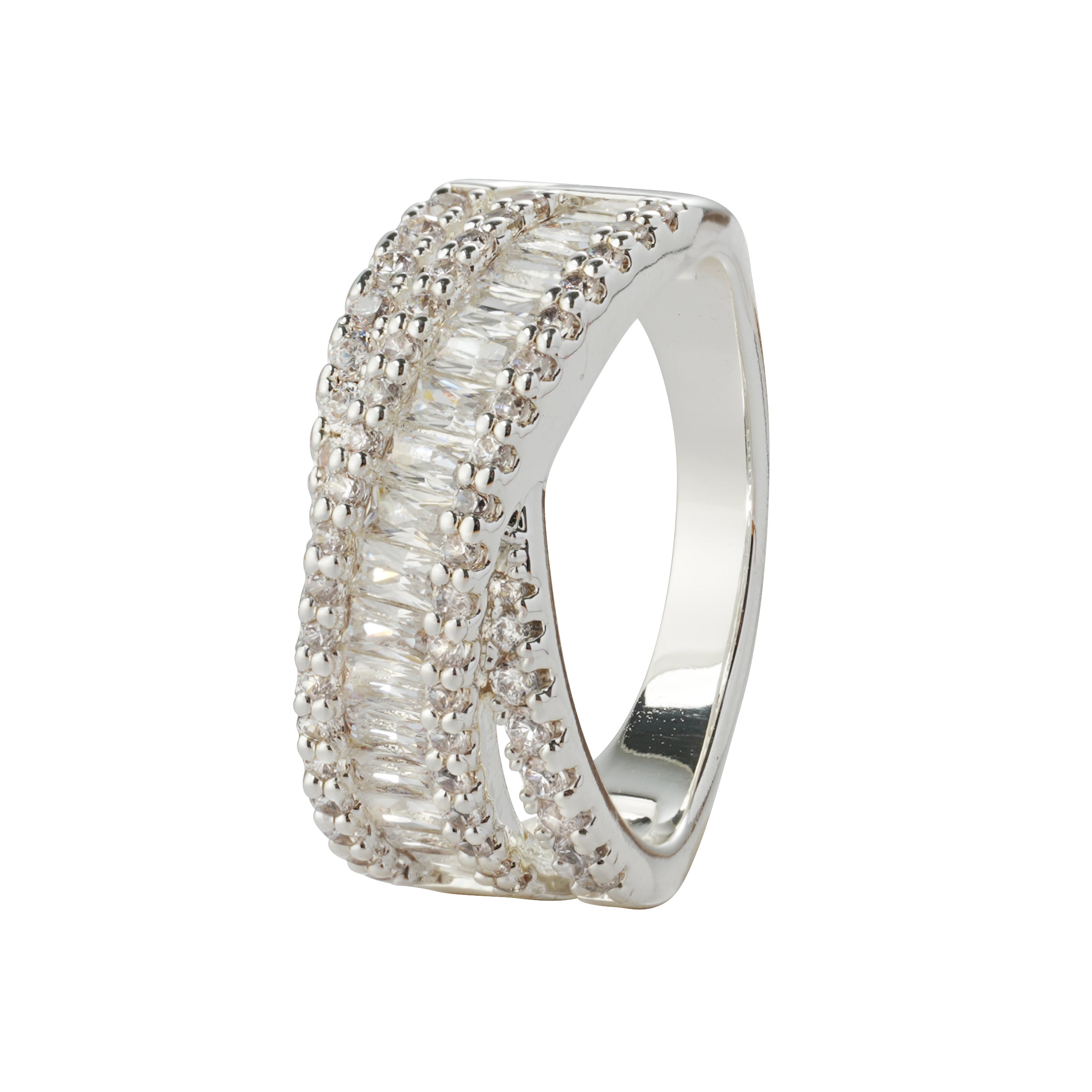 Baguette & Pave CZ Layered Ring – 14K Gold Plated / Silver Plated