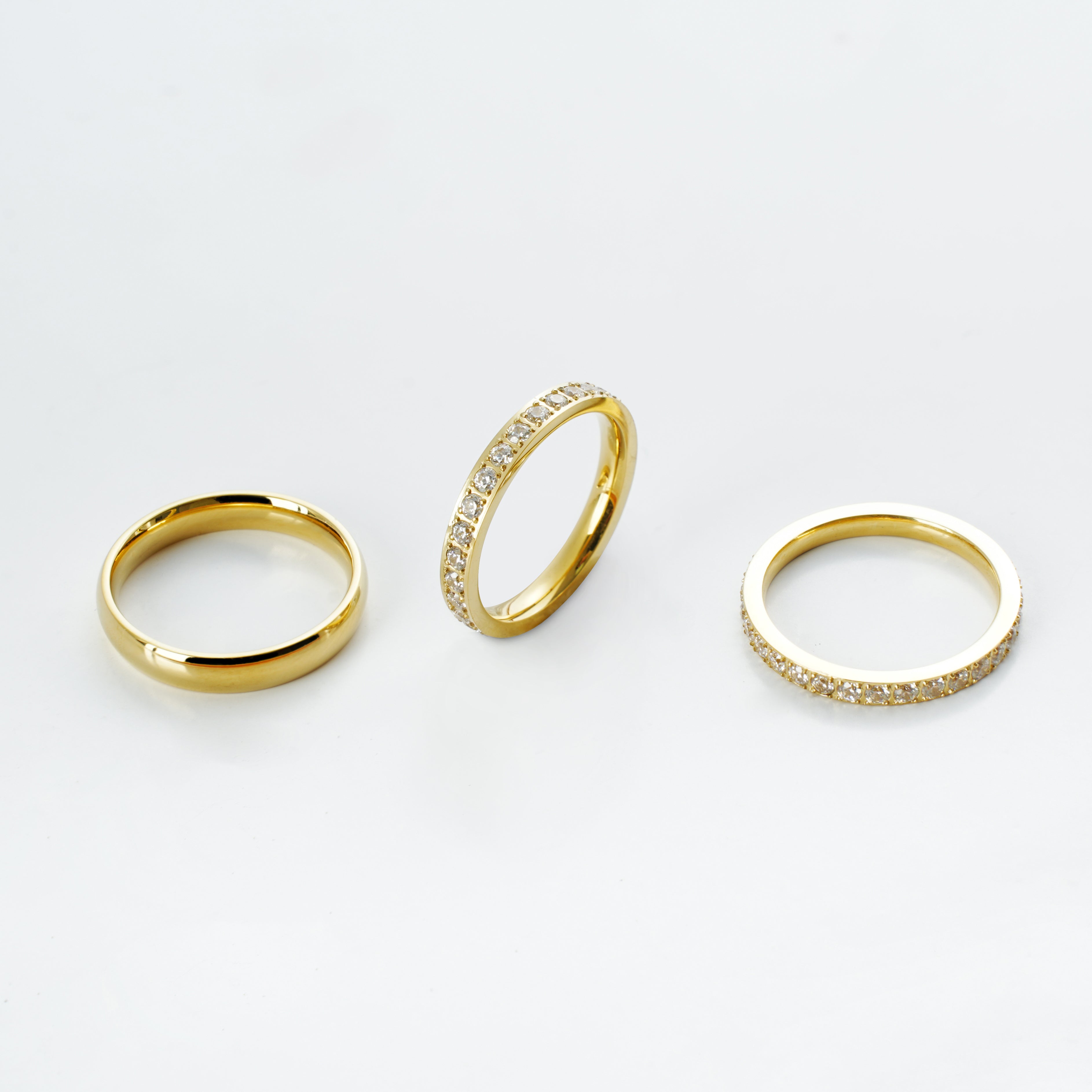 Premium 3-Piece Stainless Steel Ring Set – Dual Pavé Bands + High-Polish Dome Band