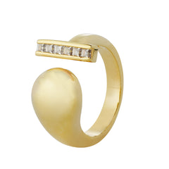 Modern Open Bar Ring – Brass 14K Gold Plated with CZ