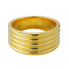 Multi-Ridge Polished Band Ring | Brass Base with 14K Gold Plating | High-Gloss Striped Texture Design