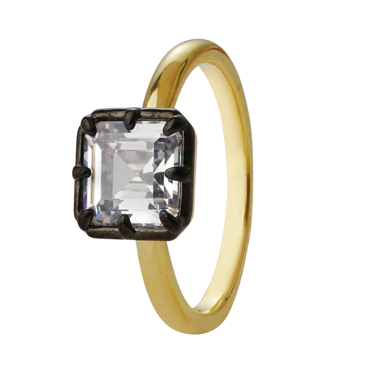 Two-Tone Emerald-Cut CZ Ring with Blackened Frame
