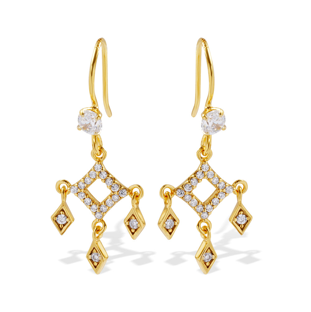 Sterling Silver Zircon Earrings | Geometric Drop Dangle Earrings | Luxury 925 Statement Jewelry