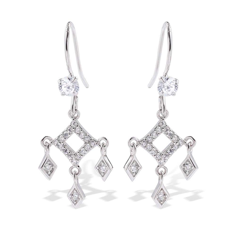 Sterling Silver Zircon Earrings | Geometric Drop Dangle Earrings | Luxury 925 Statement Jewelry