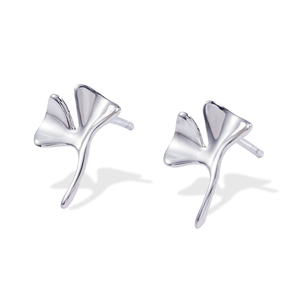 Ginkgo Leaf Stud Earrings | Gold & Rhodium 925 Sterling Silver Earrings | Minimalist Botanical Jewelry | Hypoallergenic Gifts for Her