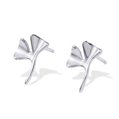 Ginkgo Leaf Stud Earrings | Gold & Rhodium 925 Sterling Silver Earrings | Minimalist Botanical Jewelry | Hypoallergenic Gifts for Her