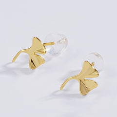 Ginkgo Leaf Stud Earrings | Gold & Rhodium 925 Sterling Silver Earrings | Minimalist Botanical Jewelry | Hypoallergenic Gifts for Her