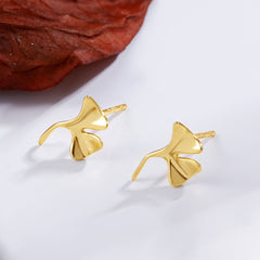 Ginkgo Leaf Stud Earrings | Gold & Rhodium 925 Sterling Silver Earrings | Minimalist Botanical Jewelry | Hypoallergenic Gifts for Her